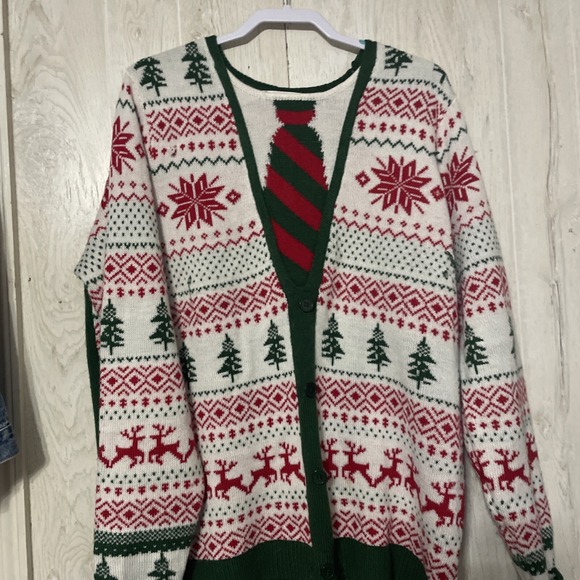 Jolly Sweaters Mens Xl White Ugly Christmas Cardigan Tie Pullover Sweater - Picture 1 of 6